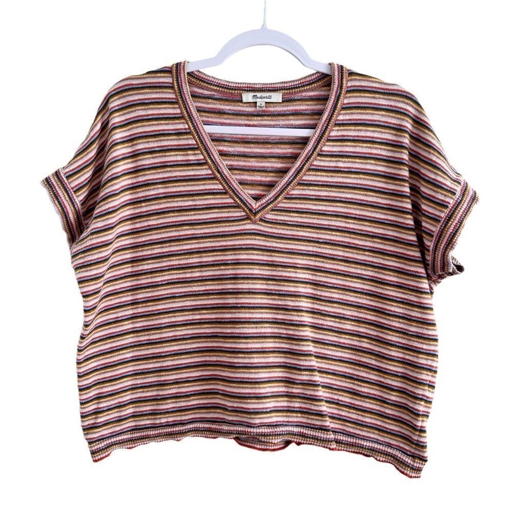 Madewell Striped Paulson Short Sleeve Sweater Tee Cropped Boxy Boho Stripe Sz S